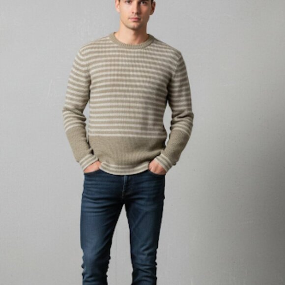 All Saints Beige Striped Men's Lambswool Sweater Size Medium - Picture 1 of 7